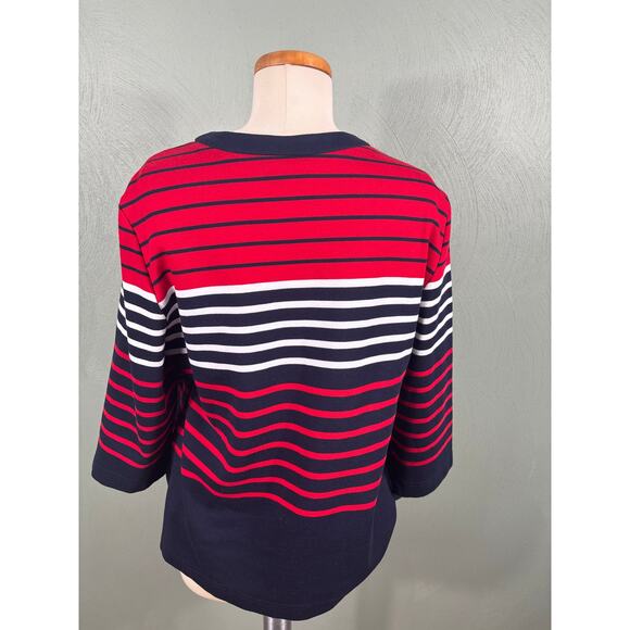 Alfred Dunner Womens Size Medium Blue Red White Striped Stretch Mock Twinset Top - Picture 9 of 10